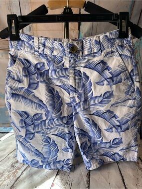 Janie and Jack Boys Size 10 Tropical Palm Leaf Print Shorts Blue White